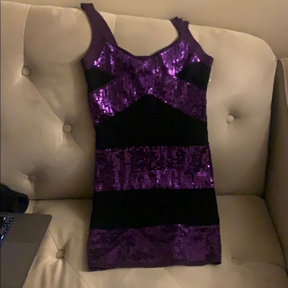 black and purple sequence dress